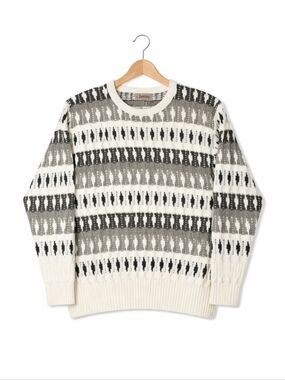 Jantzen Vintage Ivory Charcoal Chunky Knit Fair Isle  Pullover Retro Ski Sweater